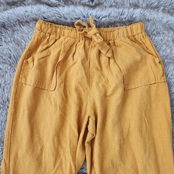 Heart Hips Mustard Yellow Cropped Ankle Length Linen Pants Size Medium - Picture 9 of 9